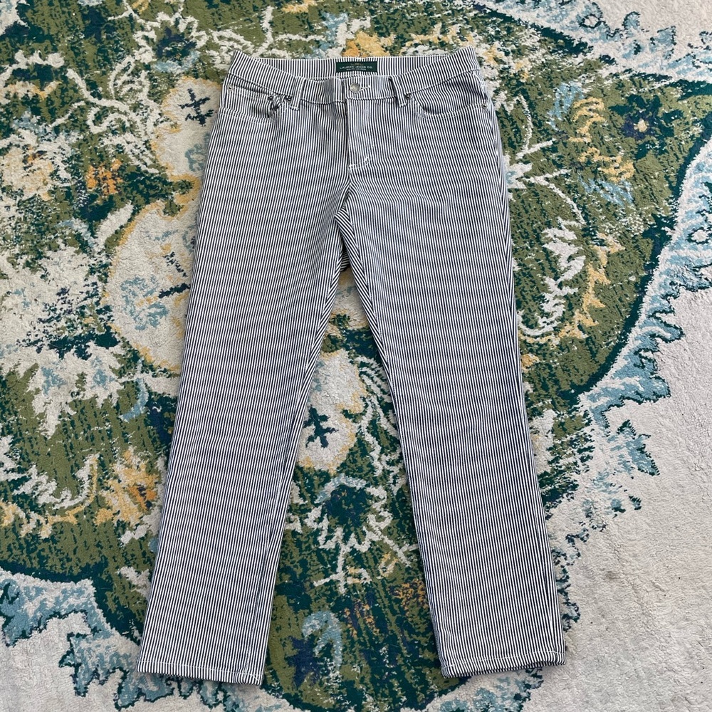 LRL Ralph Lauren size 6 pinstripe jeans pants modern straight leg ankle length